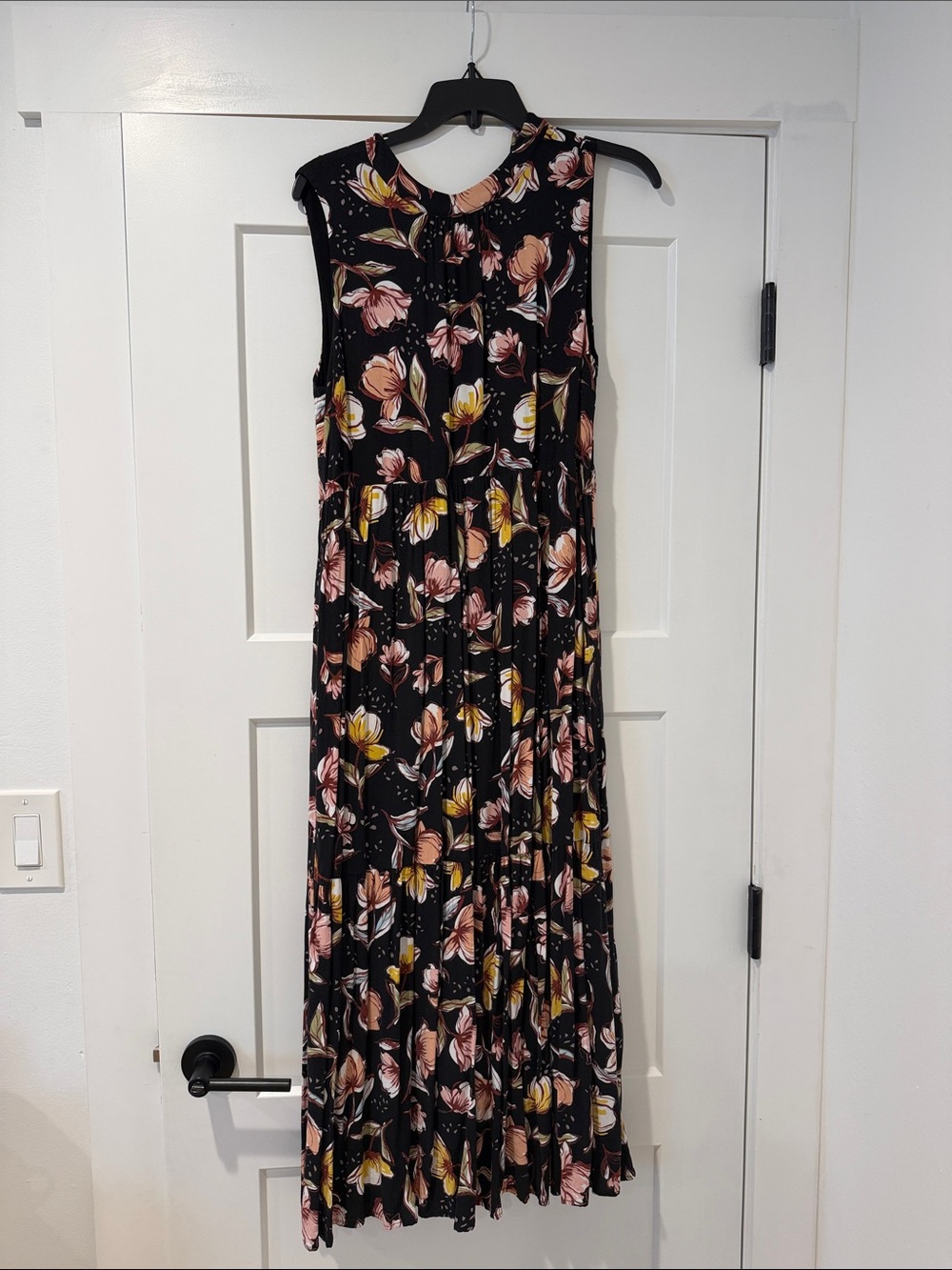 Caslon Black Sleeveless Floral Maxi Dress with Pink & Yellow Blooms